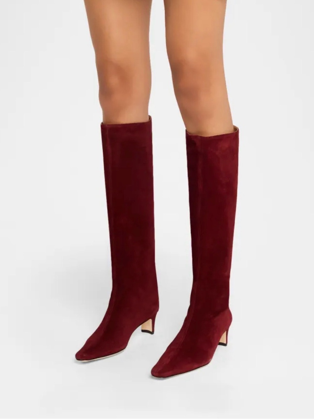 STAUD Burgundy Suede Over-the-Knee Pointed Boots